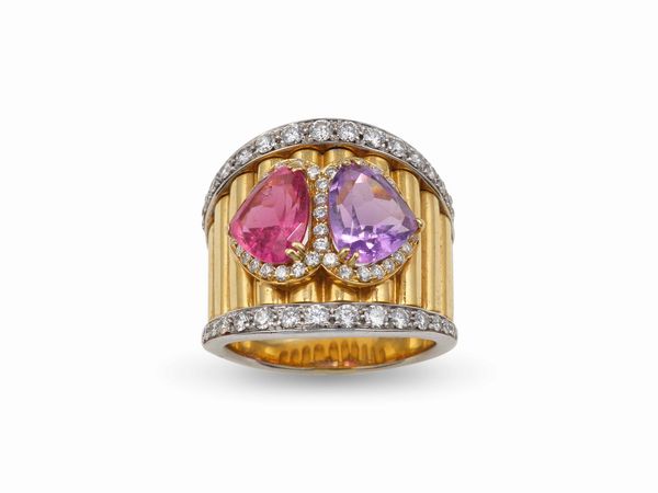 Anello con ametista, tormalina e diamanti  - Asta Gioielli - Associazione Nazionale - Case d'Asta italiane