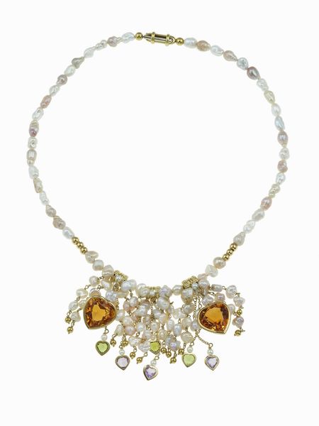 Collana con perle di fiume e jem-set  - Asta Gioielli - Associazione Nazionale - Case d'Asta italiane