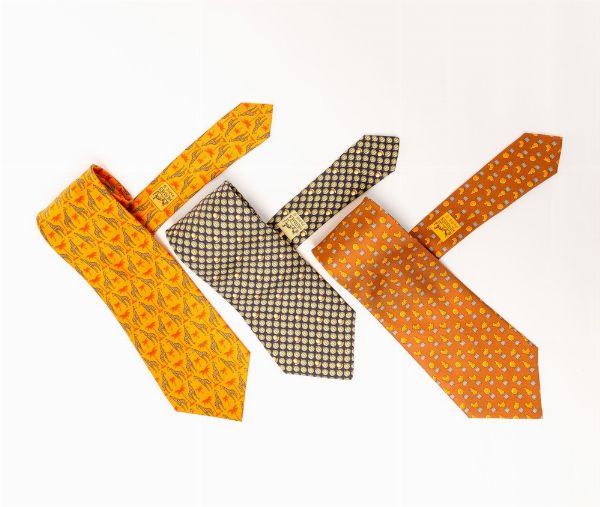 Herms lotto di tre cravatte<BR>  - Asta Luxury Vintage e Penne da Collezione - Associazione Nazionale - Case d'Asta italiane