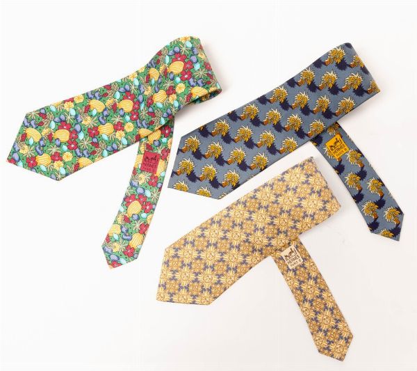 Herms lotto di tre cravatte<BR>  - Asta Luxury Vintage e Penne da Collezione - Associazione Nazionale - Case d'Asta italiane