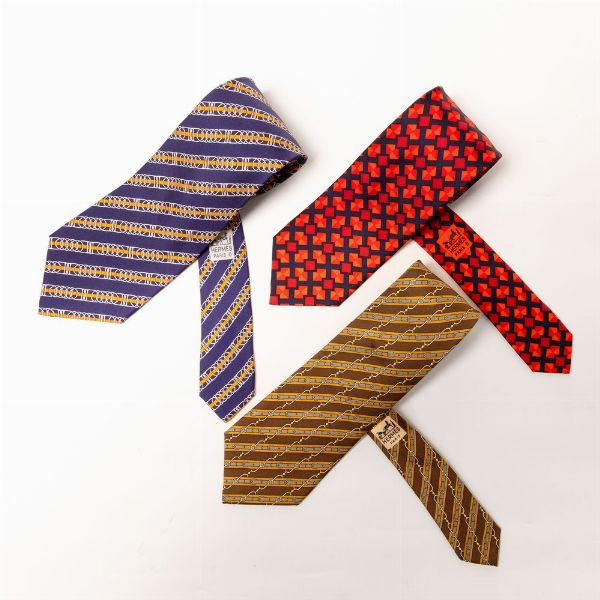 Herms lotto di tre cravatte<BR>  - Asta Luxury Vintage e Penne da Collezione - Associazione Nazionale - Case d'Asta italiane