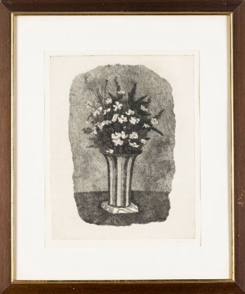 Giorgio Morandi : Gelsomini in un vaso a strisce  - Asta Arte Moderna e Contemporanea - Associazione Nazionale - Case d'Asta italiane