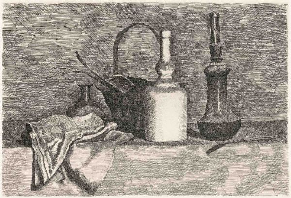 Giorgio Morandi : Natura Morta con panneggio a sinistra  - Asta Arte Moderna e Contemporanea - Associazione Nazionale - Case d'Asta italiane