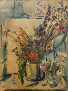 Filippo de Pisis - Vaso in fiori in un interno