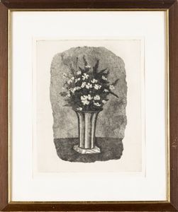 Giorgio Morandi : Gelsomini in un vaso a strisce  - Asta Arte Moderna e Contemporanea - Associazione Nazionale - Case d'Asta italiane