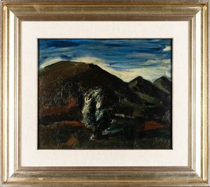 Mario Sironi : Paesaggio con montagne e albero (L'albero nella valle)  - Asta Arte Moderna e Contemporanea - Associazione Nazionale - Case d'Asta italiane