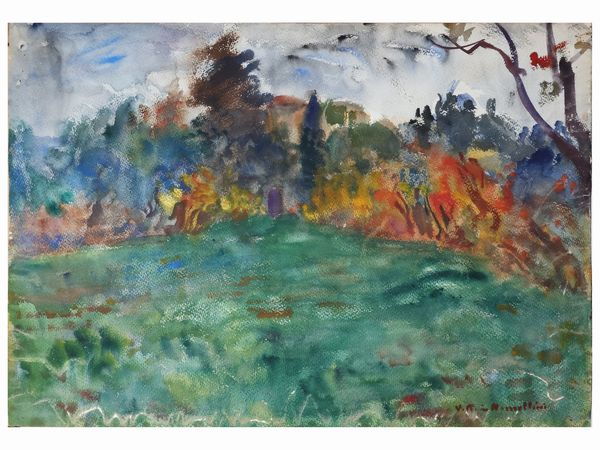 Vittorio Nomellini : Paesaggio  - Asta Una casa al Ponte Vecchio - Associazione Nazionale - Case d'Asta italiane