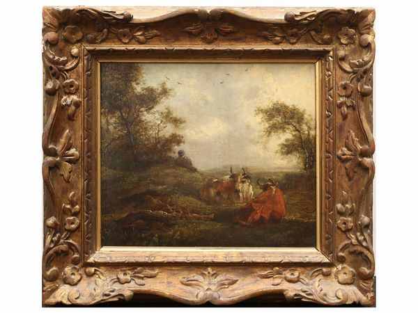 SCUOLA OLANDESE : Paesaggio con armenti  - Asta Una casa al Ponte Vecchio - Associazione Nazionale - Case d'Asta italiane