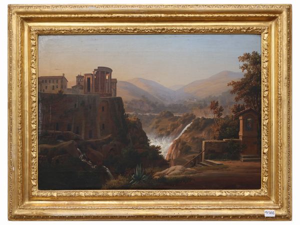 SCUOLA ROMANA : Paesaggio con i ruderi del Tempio di Vesta  - Asta Una casa al Ponte Vecchio - Associazione Nazionale - Case d'Asta italiane