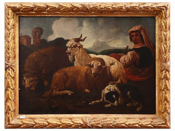 Cerchia di Philipp Peter Roos, detto Rosa da Tivoli : Scene pastorali  - Asta Una casa al Ponte Vecchio - Associazione Nazionale - Case d'Asta italiane