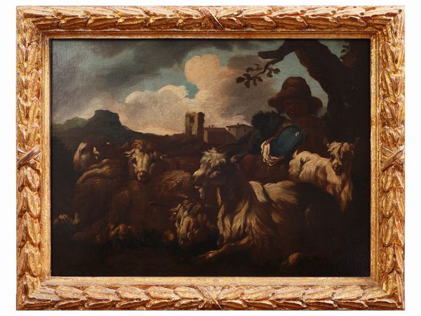 Cerchia di Philipp Peter Roos, detto Rosa da Tivoli : Scene pastorali  - Asta Una casa al Ponte Vecchio - Associazione Nazionale - Case d'Asta italiane