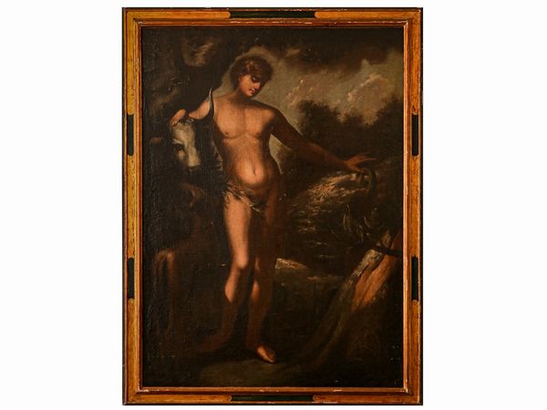 Scuola emiliana : Adamo impone il nome agli animali  - Asta Una casa al Ponte Vecchio - Associazione Nazionale - Case d'Asta italiane