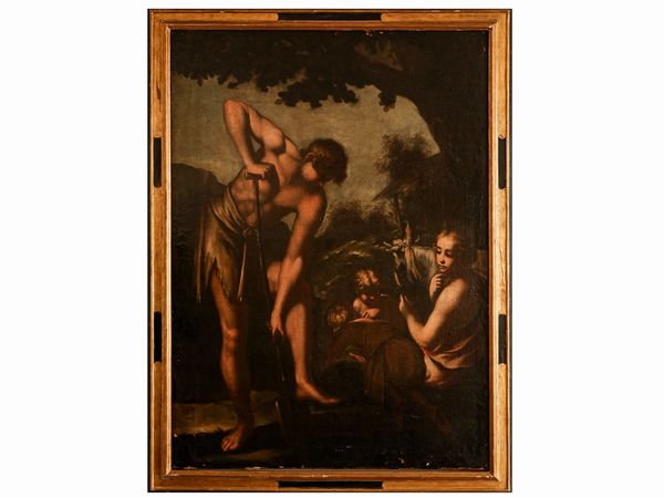 Scuola emiliana : Adamo ed Eva con Caino ed Abele  - Asta Una casa al Ponte Vecchio - Associazione Nazionale - Case d'Asta italiane