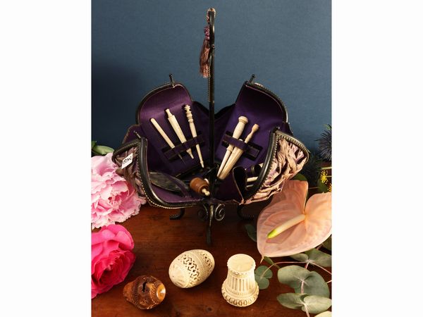 Necessaire da cucito in midollino ebanizzato  - Asta Una casa al Ponte Vecchio - Associazione Nazionale - Case d'Asta italiane