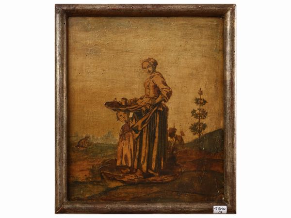 Scuola veneta del XVIII secolo : Personaggi settecenteschi  - Asta Una casa al Ponte Vecchio - Associazione Nazionale - Case d'Asta italiane