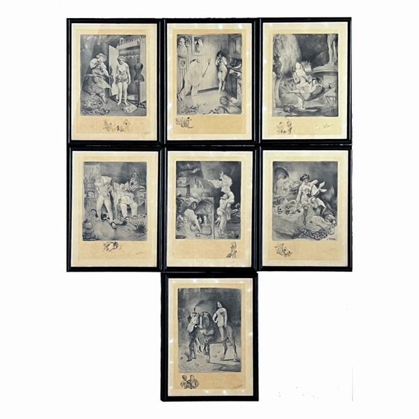 Adolphe Willette : Lotto di grafica I Sette Vizi capitali  - Asta Una casa al Ponte Vecchio - Associazione Nazionale - Case d'Asta italiane