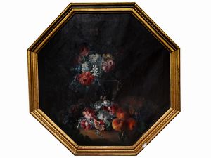 Scuola italiana del XX secolo - Natura morta con fiori e frutta