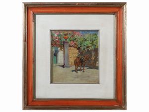 Carlo Adolfo Barone - Scorcio di strada con cavallo