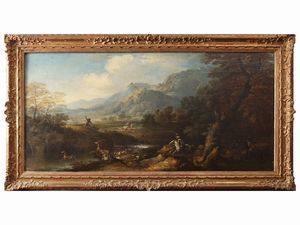 Cerchia di Pandolfo Reschi - Paesaggio boschivo con caccia al cervo