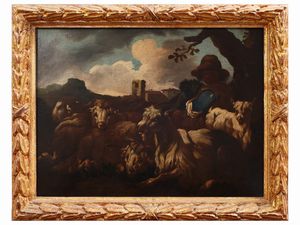 Cerchia di Philipp Peter Roos, detto Rosa da Tivoli : Scene pastorali  - Asta Una casa al Ponte Vecchio - Associazione Nazionale - Case d'Asta italiane