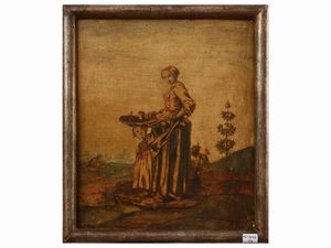 Scuola veneta del XVIII secolo : Personaggi settecenteschi  - Asta Una casa al Ponte Vecchio - Associazione Nazionale - Case d'Asta italiane