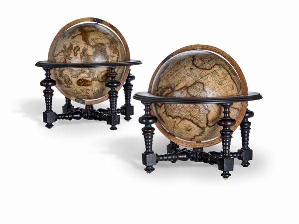 Planisfero terrestre e planisfero celeste. Giuseppe de Rossi su incisioni di Jodocus Hondius. Roma 1614-1615  - Asta Dimore italiane - Associazione Nazionale - Case d'Asta italiane
