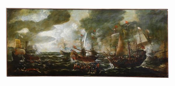 Cornelio De Wael, Bottega di : Battaglia navale  - Asta Dimore italiane - Associazione Nazionale - Case d'Asta italiane