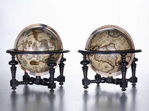 Planisfero terrestre e planisfero celeste. Giuseppe de Rossi su incisioni di Jodocus Hondius. Roma 1614-1615  - Asta Dimore italiane - Associazione Nazionale - Case d'Asta italiane