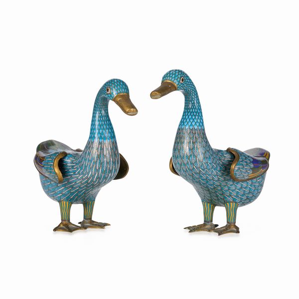 Coppia di papere a smalti cloisonn, Cina, Dinastia Qing, XIX secolo  - Asta Dimore italiane - Associazione Nazionale - Case d'Asta italiane