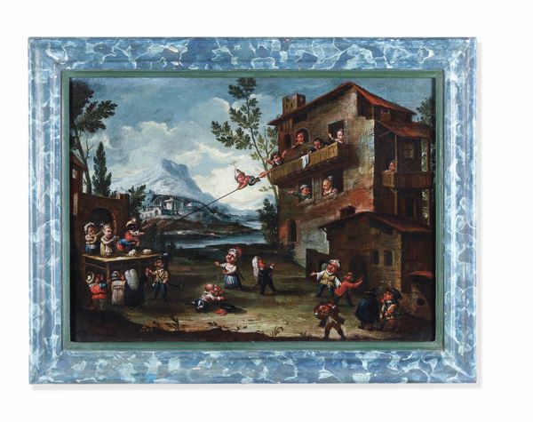 Faustino Bocchi, nei modi di : Scene di genere con nani e caramoghi  - Asta Dimore italiane - Associazione Nazionale - Case d'Asta italiane