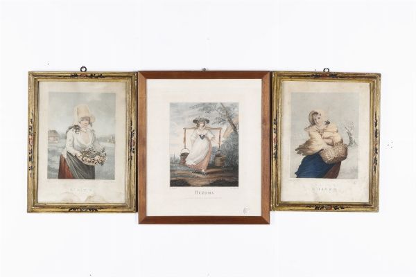 Tre stampe in cornice. Francia XIX-XX secolo L'�t�, Buzoma, L'Hiver  - Asta Dimore italiane - Associazione Nazionale - Case d'Asta italiane