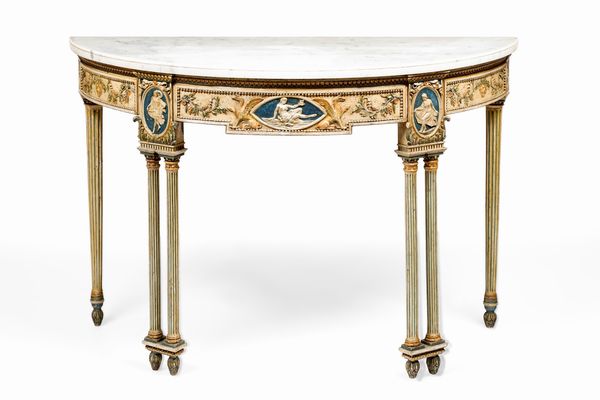 Consolle demie lune in legno intagliato, laccato e dorato. Ebanisteria neoclassica italiana del XIX secolo  - Asta Dimore italiane - Associazione Nazionale - Case d'Asta italiane