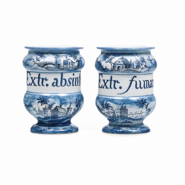 Coppia di albarelli<BR>Liguria, XIX o XX secolo  - Asta Dimore italiane - Associazione Nazionale - Case d'Asta italiane