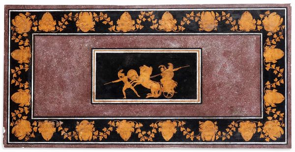 Coppia di  piani in scagliola di forma rettangolare con decoro in stile pompeiano, manifattura italiana (Napoli?) XVIII-XIX secolo  - Asta Dimore italiane - Associazione Nazionale - Case d'Asta italiane