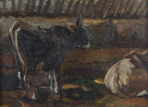 Pittore del XIX-XX secolo Mucche nella stalla  - Asta Dimore italiane - Associazione Nazionale - Case d'Asta italiane