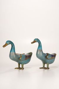 Coppia di papere a smalti cloisonn, Cina, Dinastia Qing, XIX secolo  - Asta Dimore italiane - Associazione Nazionale - Case d'Asta italiane