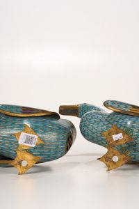 Coppia di papere a smalti cloisonn, Cina, Dinastia Qing, XIX secolo  - Asta Dimore italiane - Associazione Nazionale - Case d'Asta italiane