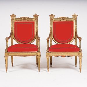 Coppia di poltrone in legno intagliato e dorato. XVIII-XIX secolo  - Asta Dimore italiane - Associazione Nazionale - Case d'Asta italiane