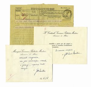 GIOVANNI BATTISTA - PAULUS [PAPA VI] MONTINI - Raccolta di biglietti, telegrammi, lettere e veline.