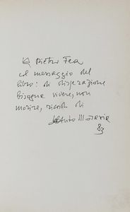 ALBERTO MORAVIA - Dedica e firma autografa su libro.