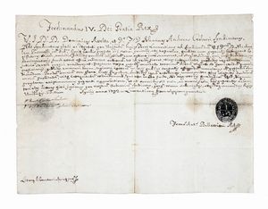 FERDINANDO IV - RE DELLE DUE SICILIE - Privilegio notarile pergamenaceo con firma a timbro.