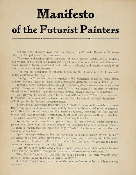 Umberto Boccioni : Manifesto of the Futurist Painters.  - Asta Libri a stampa dal XVI al XX secolo | ASTA A TEMPO - PARTE II  - Associazione Nazionale - Case d'Asta italiane
