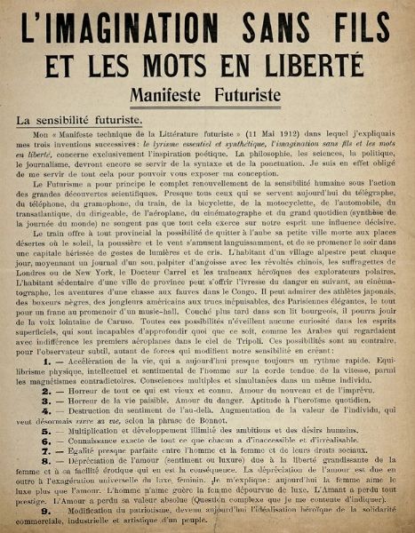 Filippo Tommaso Marinetti : L?Imagination sans fils et les mots en libert. Manifeste Futuriste.  - Asta Libri a stampa dal XVI al XX secolo | ASTA A TEMPO - PARTE II  - Associazione Nazionale - Case d'Asta italiane