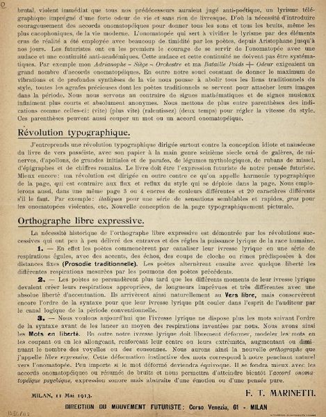 Filippo Tommaso Marinetti : L?Imagination sans fils et les mots en libert. Manifeste Futuriste.  - Asta Libri a stampa dal XVI al XX secolo | ASTA A TEMPO - PARTE II  - Associazione Nazionale - Case d'Asta italiane