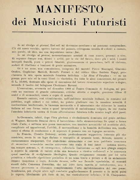 FRANCESCO BALILLA PRATELLA : Manifesto dei Musicisti Futuristi.  - Asta Libri a stampa dal XVI al XX secolo | ASTA A TEMPO - PARTE II  - Associazione Nazionale - Case d'Asta italiane