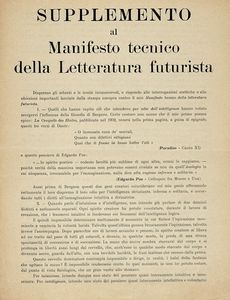 Filippo Tommaso Marinetti - Supplemento al Manifesto tecnico della Letteratura futurista.