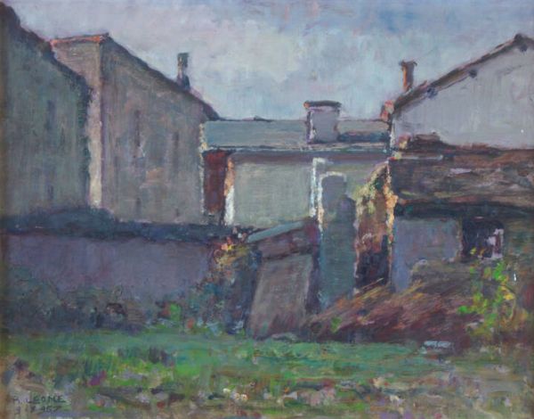 ROMOLO LEONE Napoli 1883-1958 : Case di Scandosio - Valle Soana 9/10/1957  - Asta Asta di Dipinti - Associazione Nazionale - Case d'Asta italiane