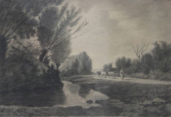 CAMILLO MERLO Torino 1856 - 1931 : Pascolo aprile 1910  - Asta Asta di Dipinti - Associazione Nazionale - Case d'Asta italiane