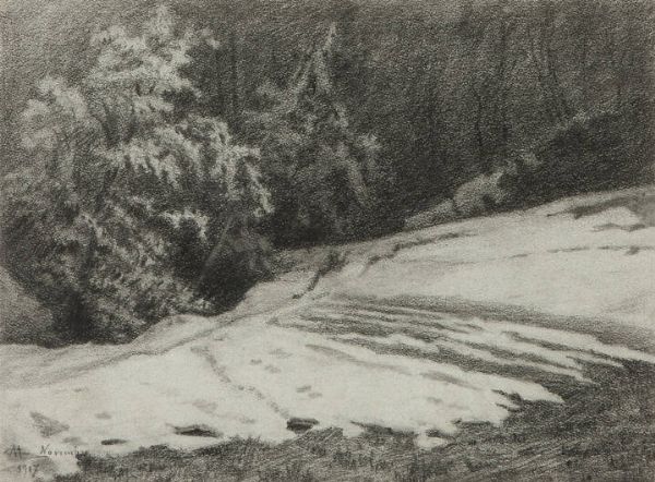 CAMILLO MERLO Torino 1856 - 1931 : Neve in collina novembre 1917  - Asta Asta di Dipinti - Associazione Nazionale - Case d'Asta italiane