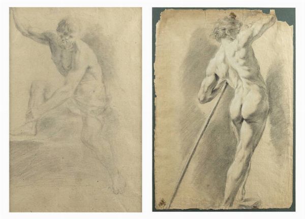 PITTORE ANONIMO : Nudo in posa Ritratto virile in posa  - Asta Asta di Dipinti - Associazione Nazionale - Case d'Asta italiane